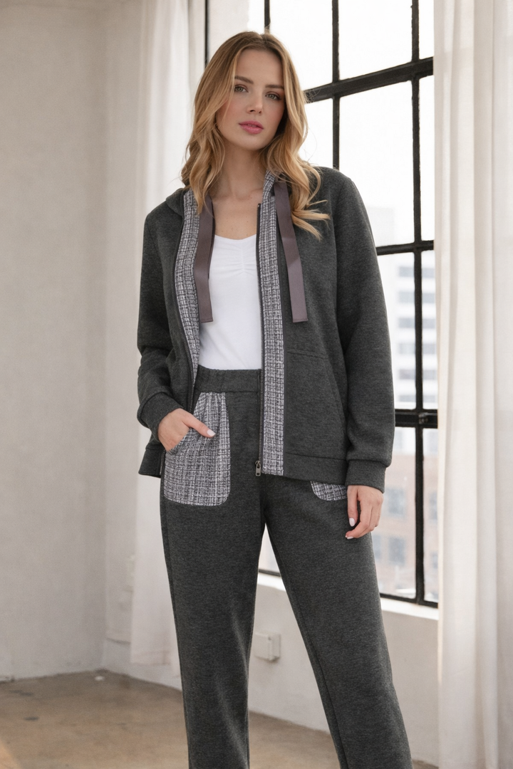 Faiza Stretch French Scuba with Tweed