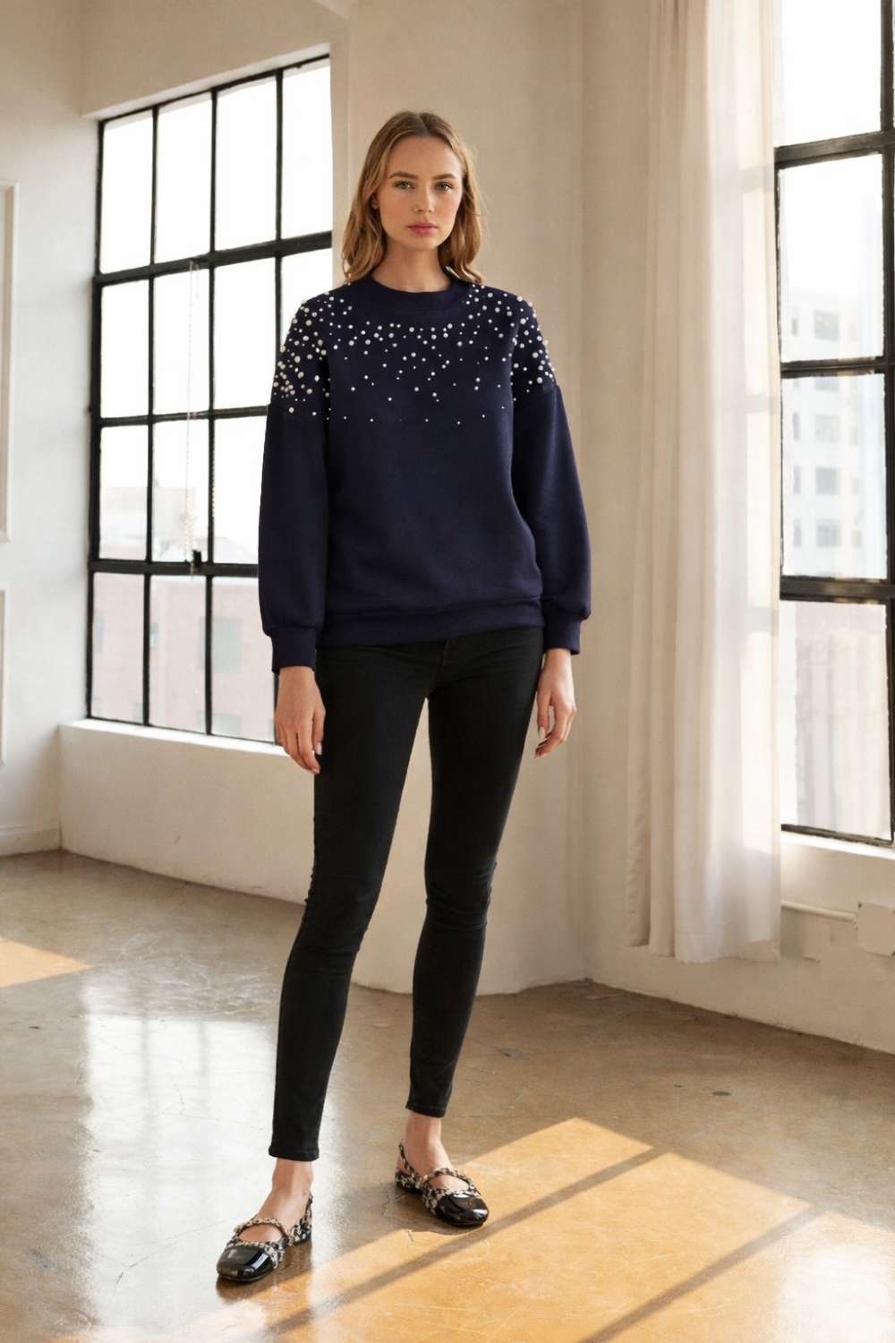 Frenna Stretch French Scuba Pearl Top