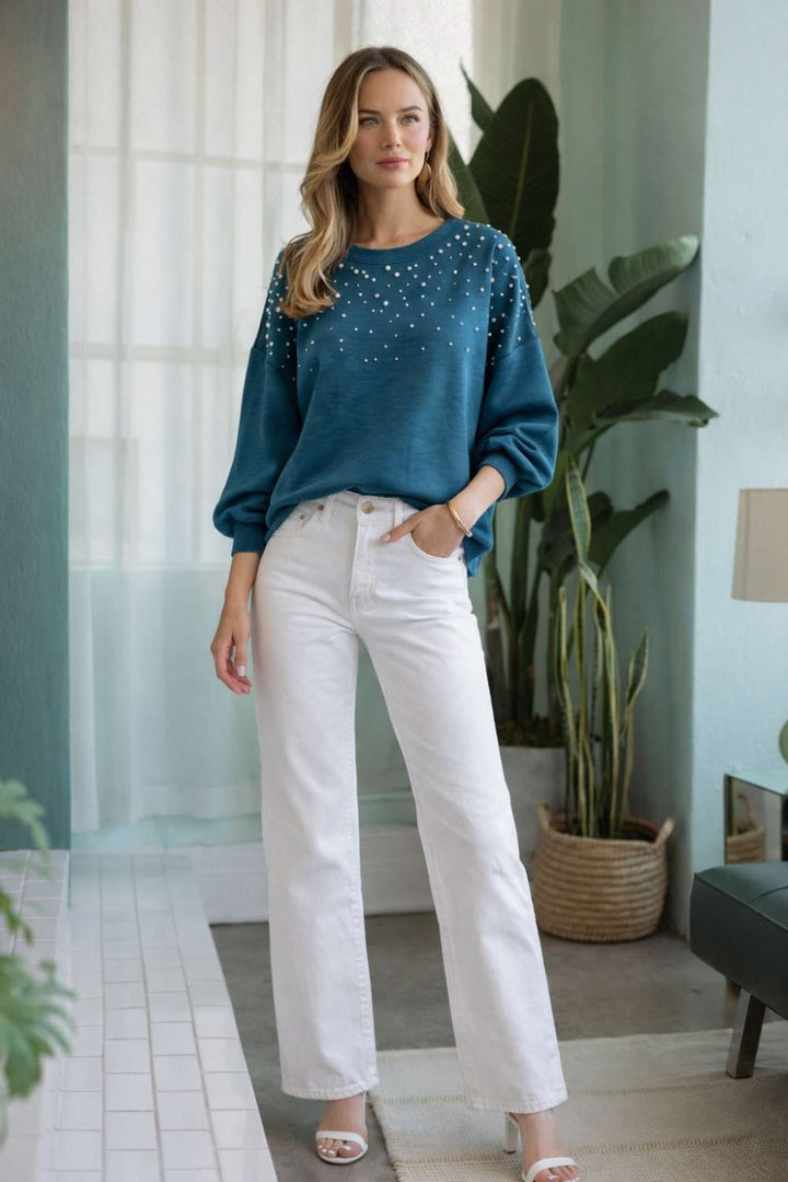 Frenna Stretch French Scuba Pearl Top