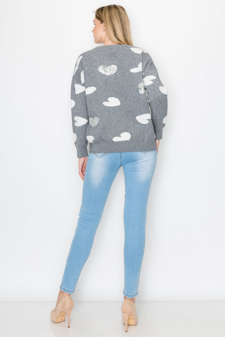 Senja Knitted Sweater with Sequin Hearts