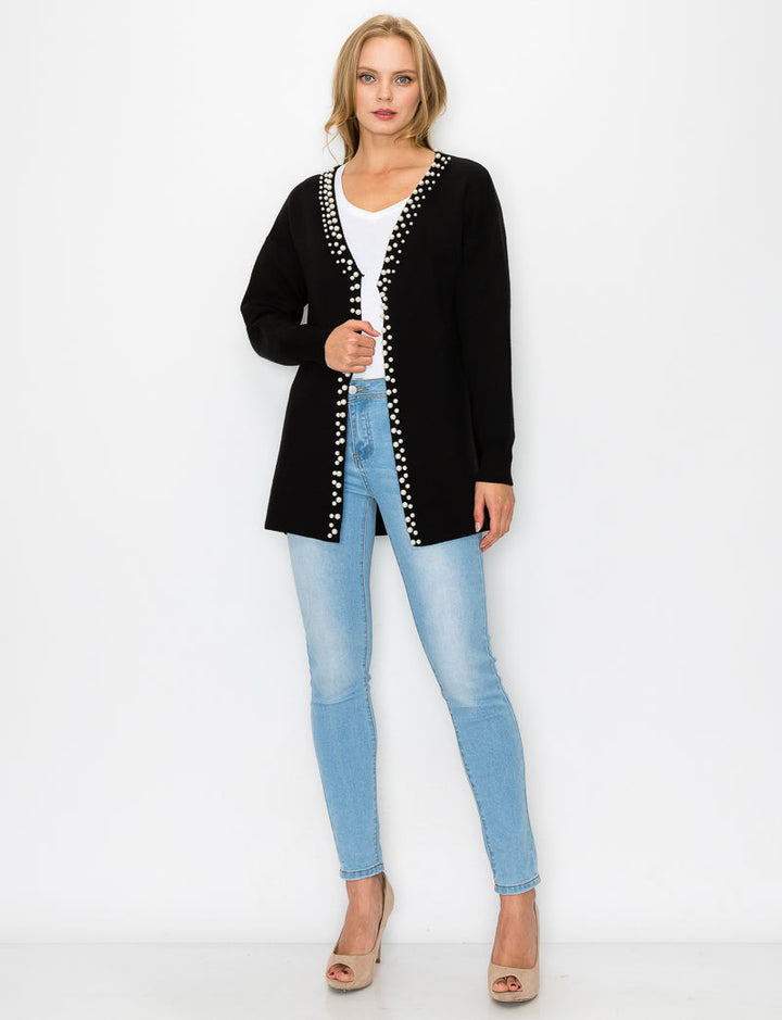 Syani Knitted Sweater Cardigan with Pearls