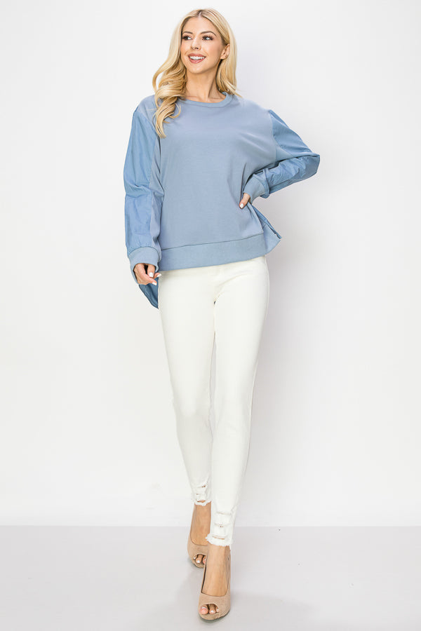 Rheta Stretch Pointe Knit & Cotton Top