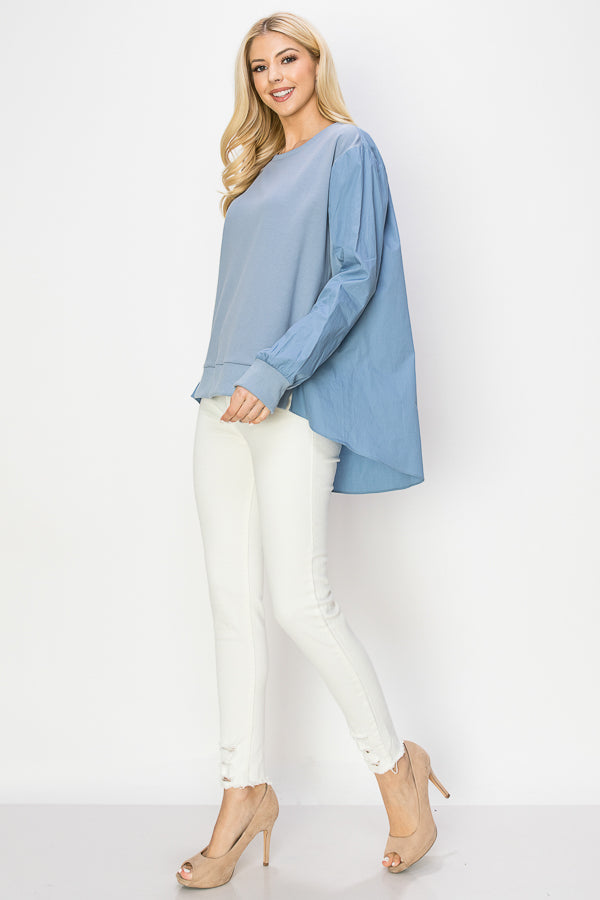 Rheta Stretch Pointe Knit & Cotton Top