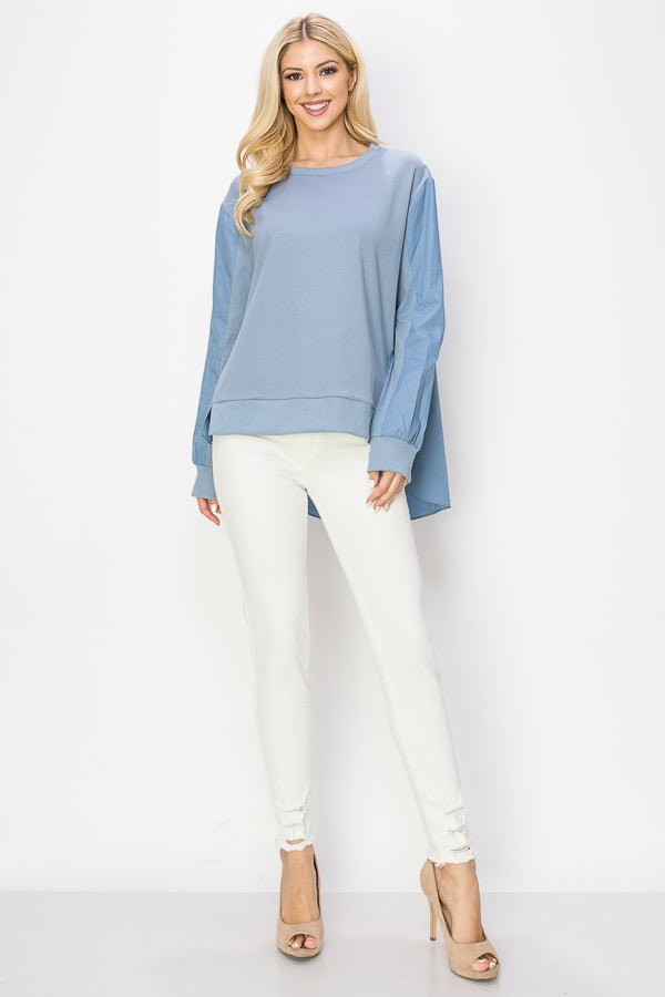 Rheta Stretch Pointe Knit & Cotton Top