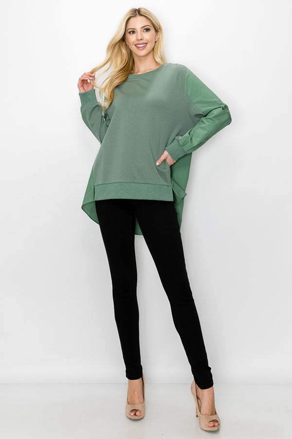 Rheta Stretch Pointe Knit & Cotton Top