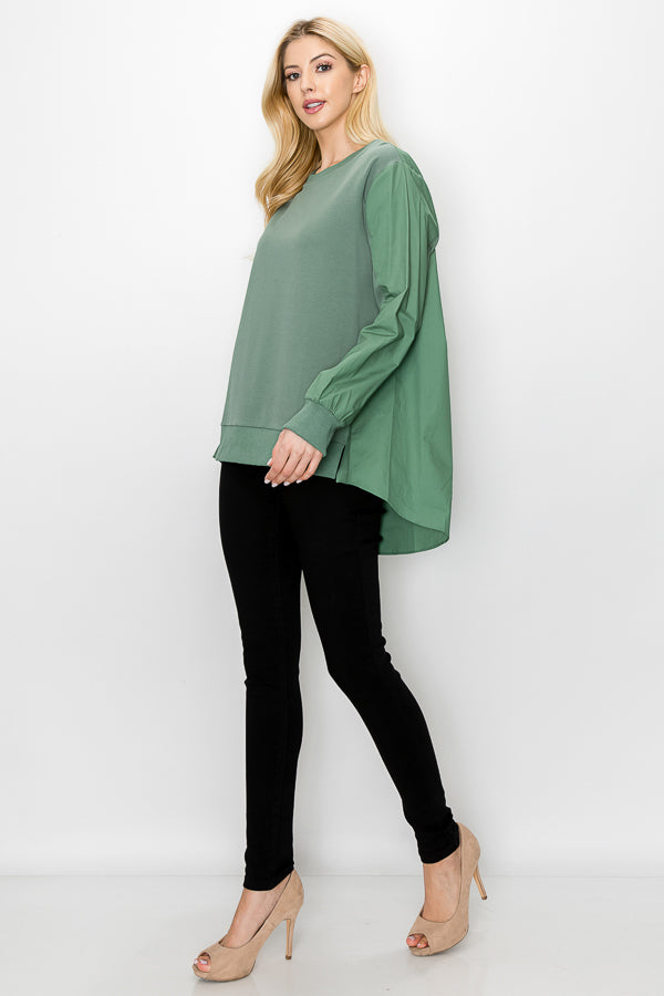 Rheta Stretch Pointe Knit & Cotton Top