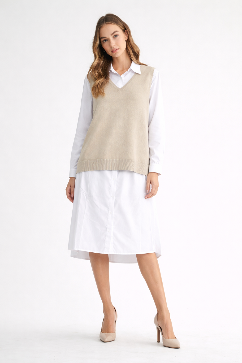 knitted vest dress womens Zeagoo Women's Sweater Vest Dress Pattern Knitted Pullovers Sweaters V Neck Tank Sweater Dress with Pockets-Light Blue-XL