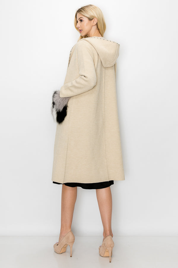 Stella Knitted Sweater Coat with Faux Fur Pockets