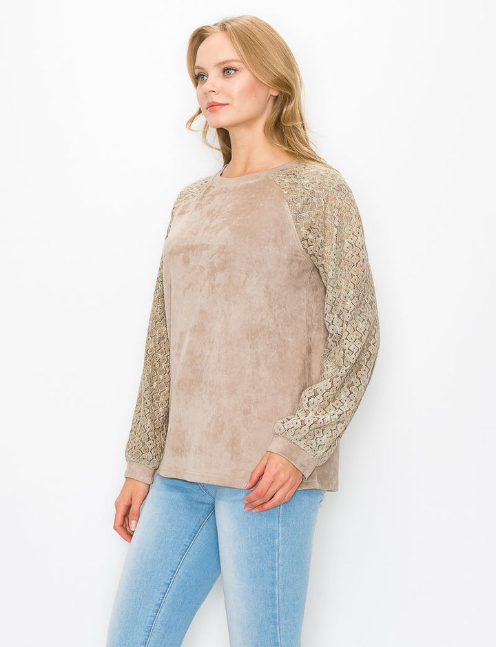 Alura Stretch Suede Top with Crochet Lace