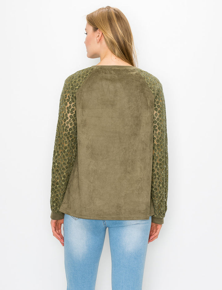 Alura Stretch Suede Top with Crochet Lace