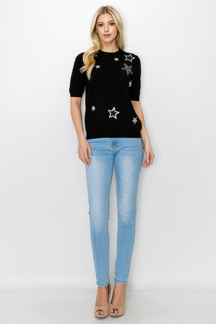 Stacey Knitted Star Sequin Top