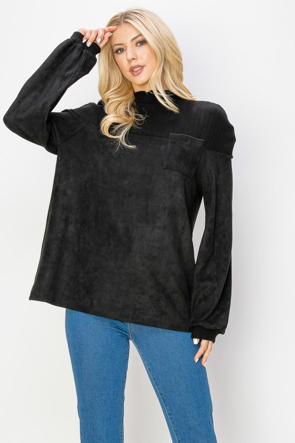 Allie Stretch Suede Top with Ribbed Knit