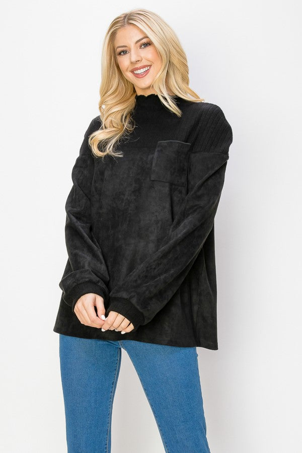 Allie Stretch Suede Top with Ribbed Knit