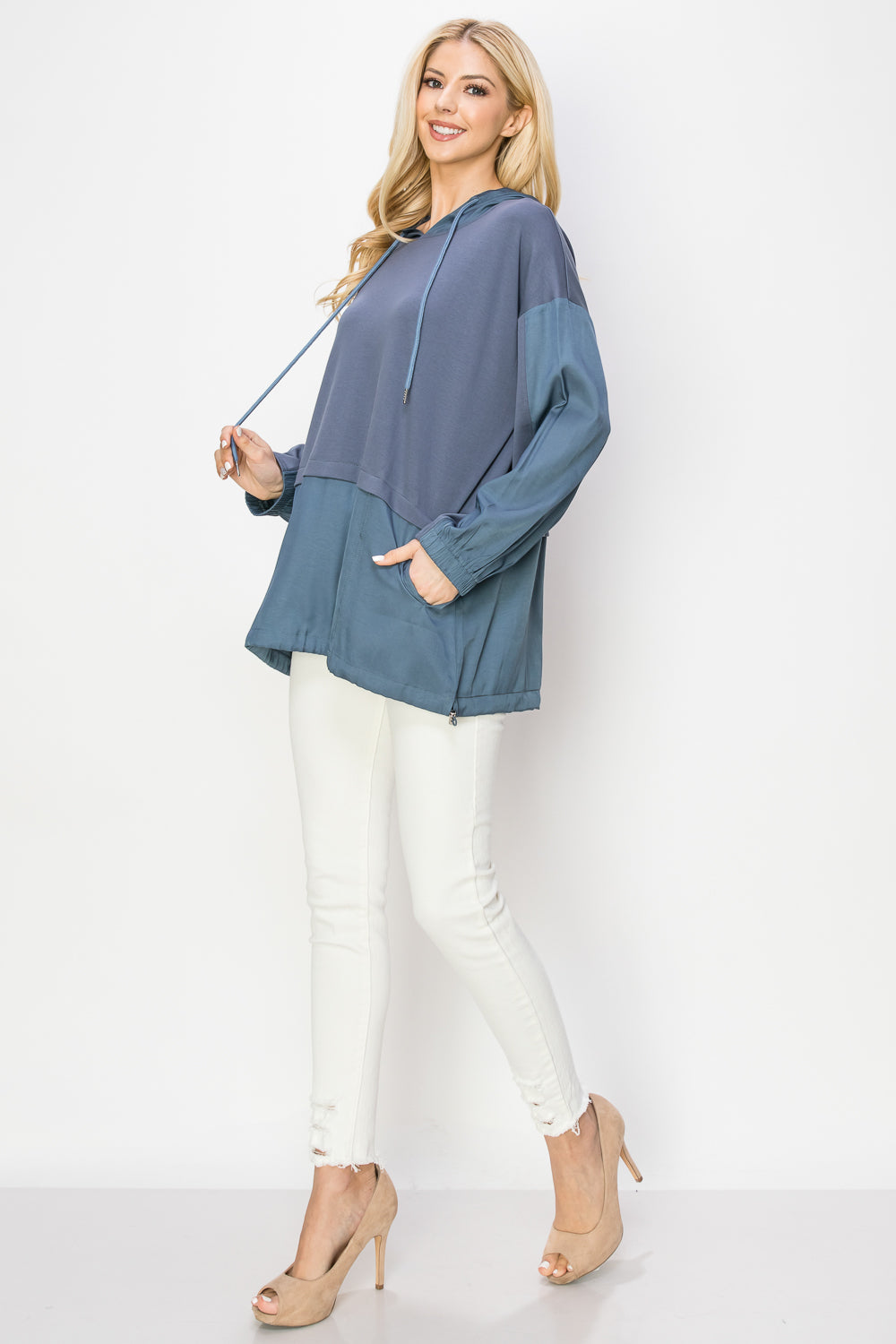 Reinna Stretch Pointe Knit Top with Hoodie