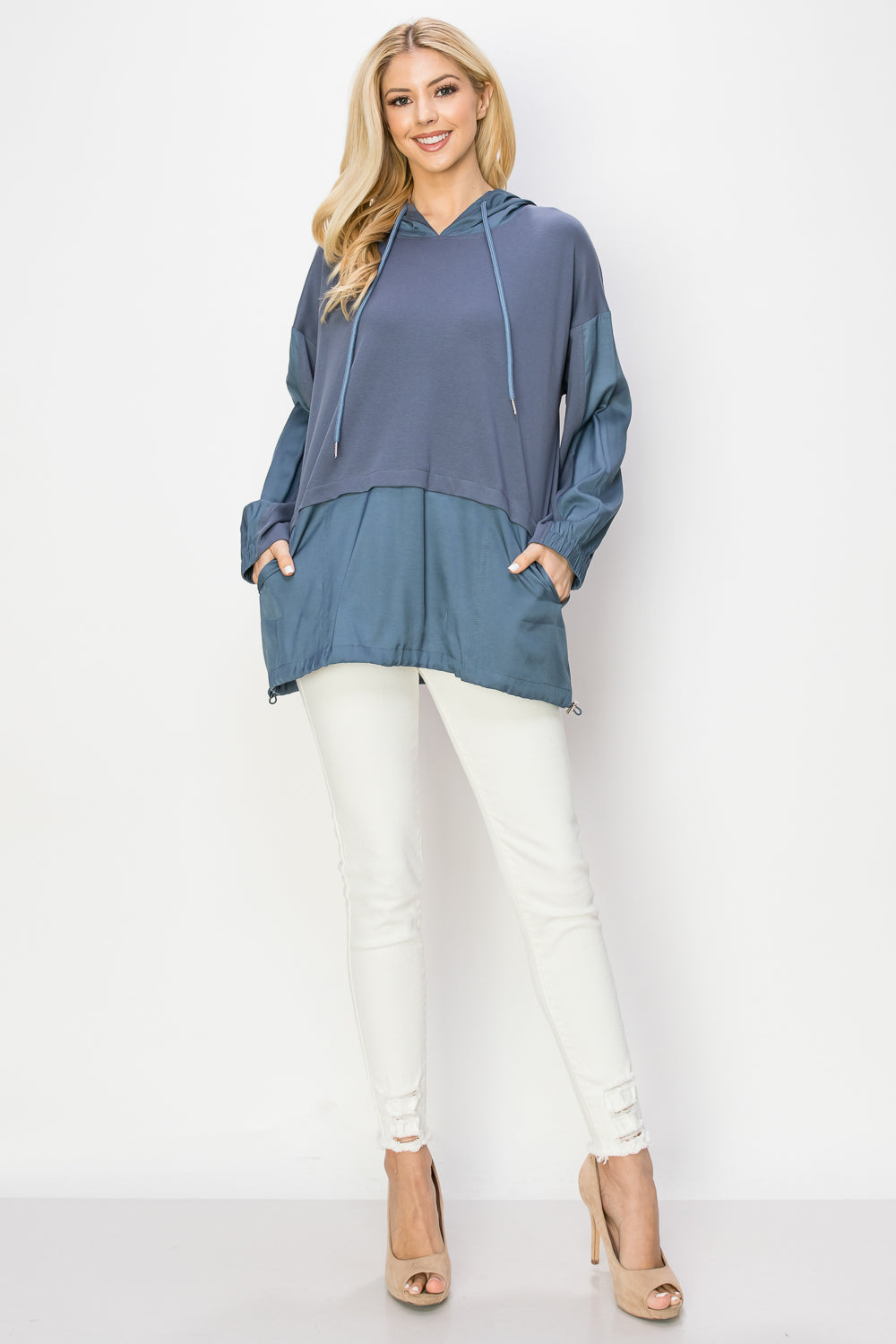 Reinna Stretch Pointe Knit Top with Hoodie