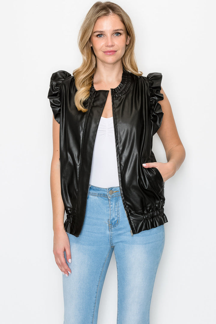 Jaide Ruffled Leather Vest