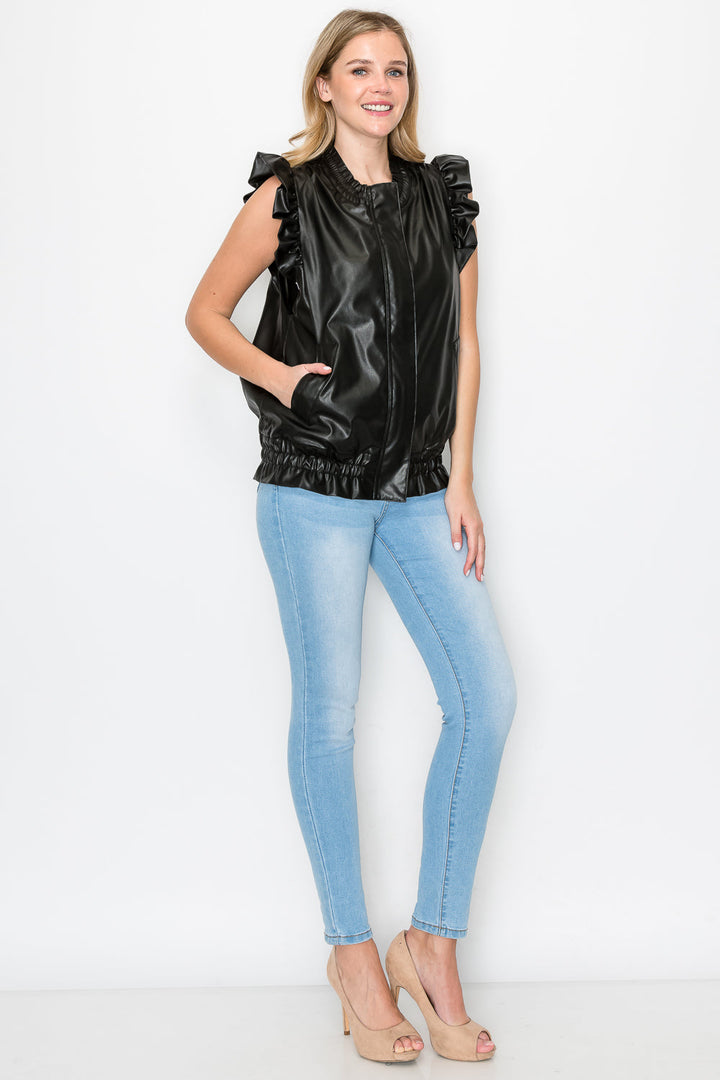 Jaide Ruffled Leather Vest