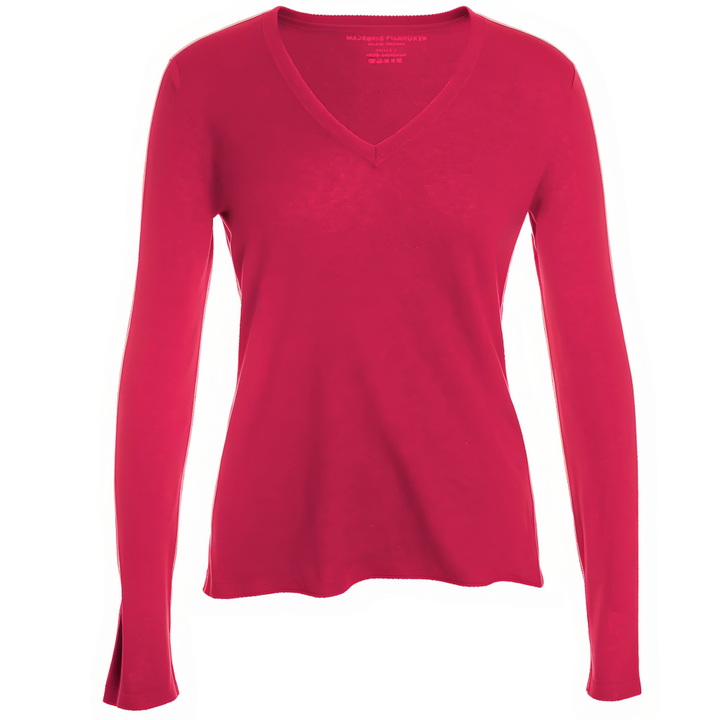 V Neck Long Sleeve Cashmere Shirt -Berry