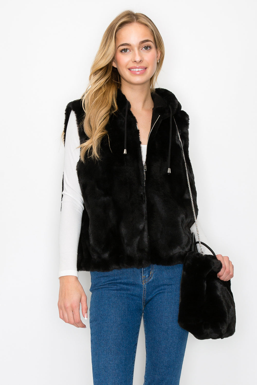 Jackie Fur Vest with Matching Crossbody Fur Bag (Set)