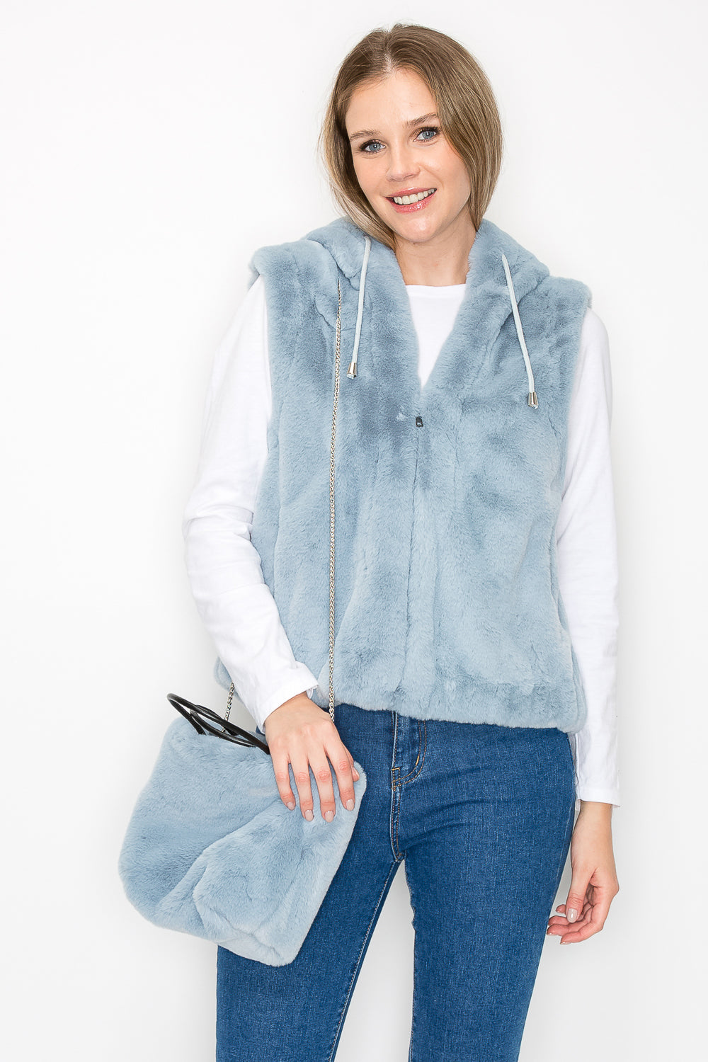 Jackie Fur Vest with Matching Crossbody Fur Bag (Set)