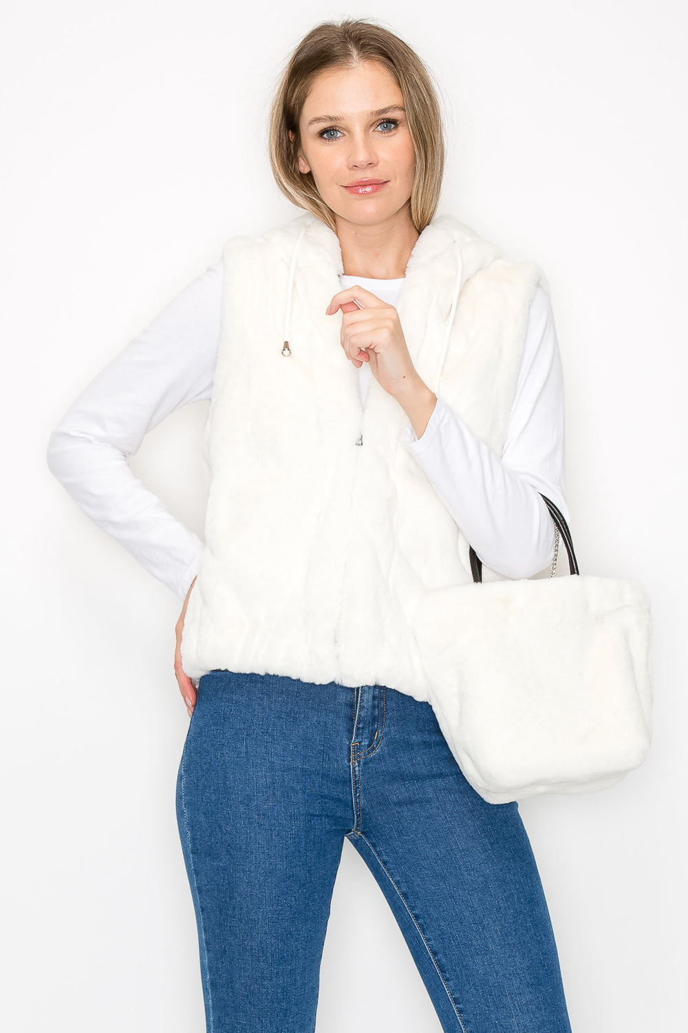 Jackie Fur Vest with Matching Crossbody Fur Bag (Set)