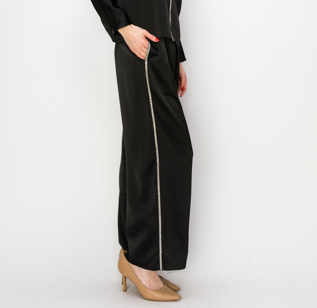 Wynne Satin Pant with Diamond Trim