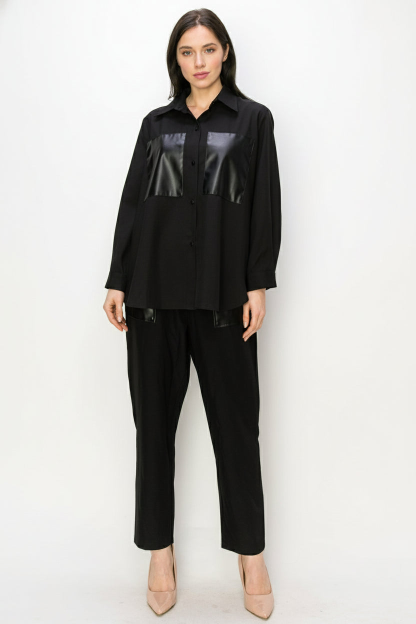 Willa Woven Shirt with Leather Patches