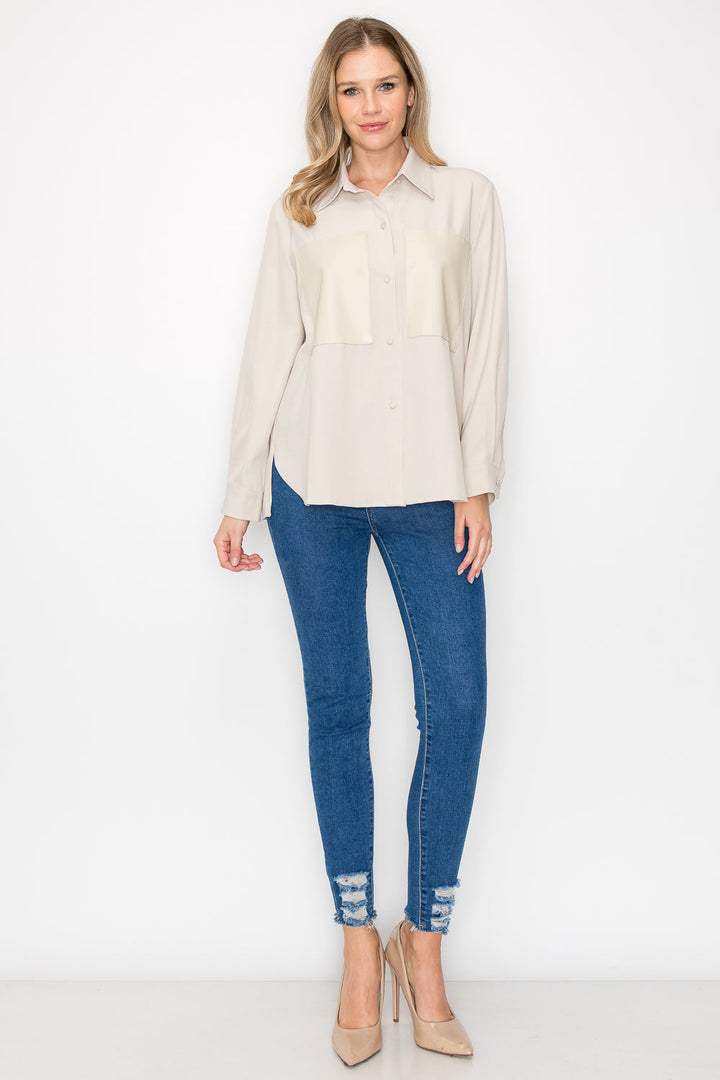 Willa Woven Shirt with Leather Patches
