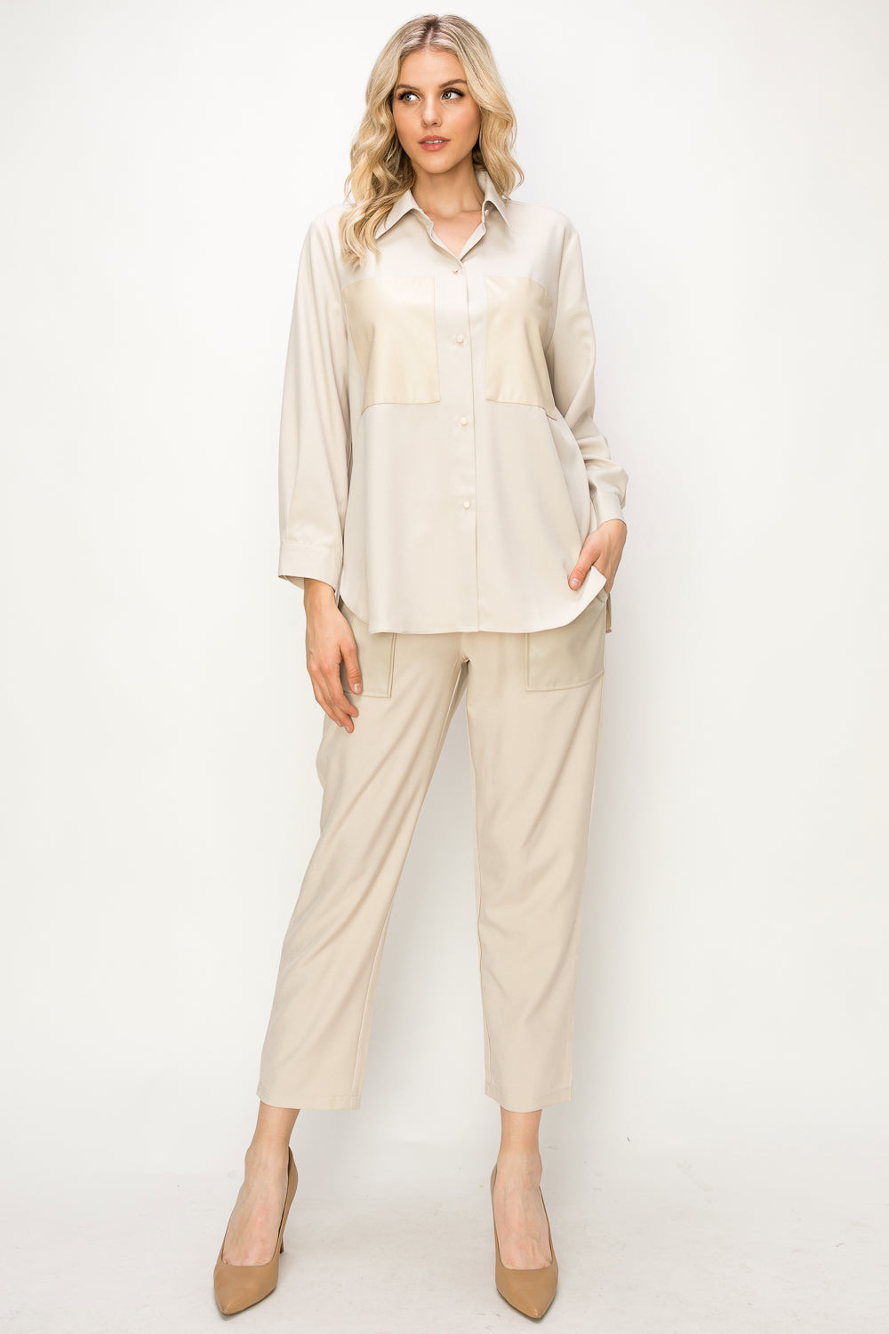 Willette Woven Pant with Leather Pockets