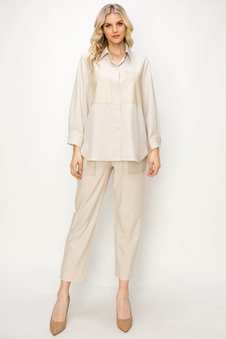 Willette Woven Pant with Leather Pockets