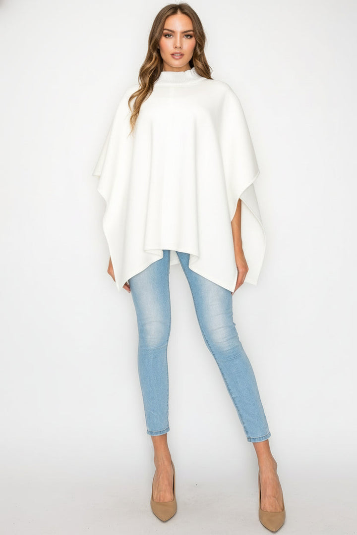 Fergie Stretch French Scuba Poncho with Ribbed Knit Mock Neck