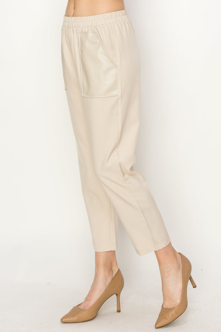 Willette Woven Pant with Leather Pockets