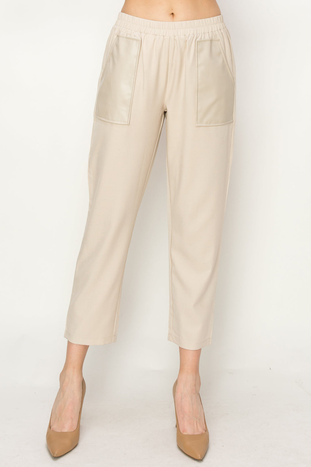 Willette Woven Pant with Leather Pockets