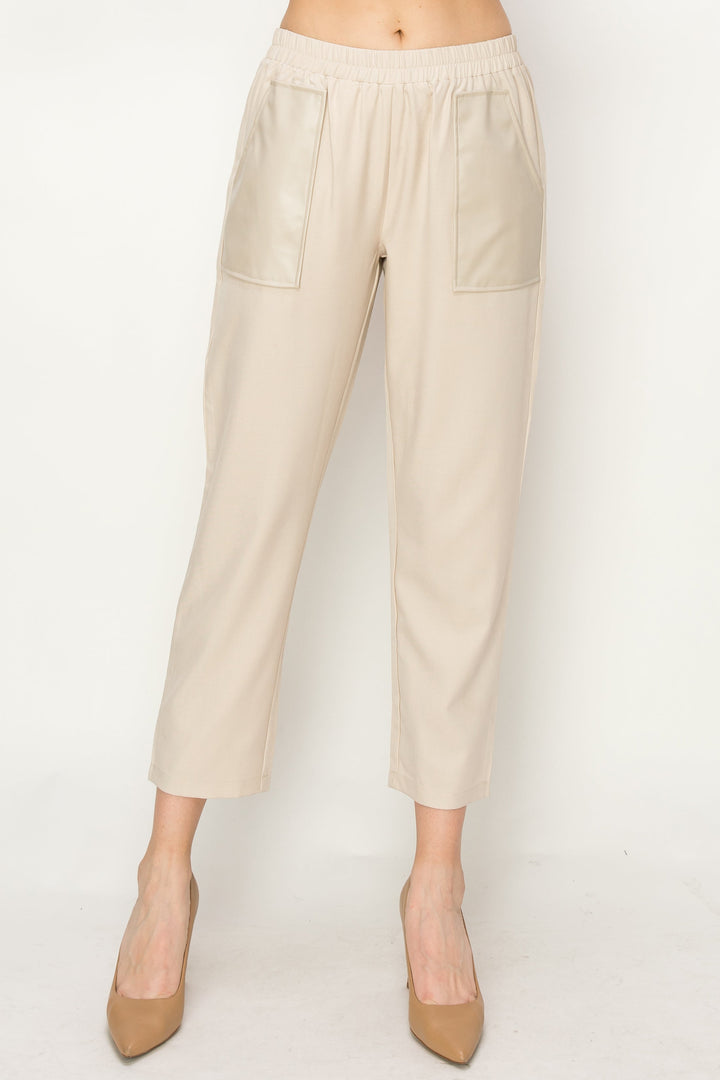 Willette Woven Pant with Leather Pockets