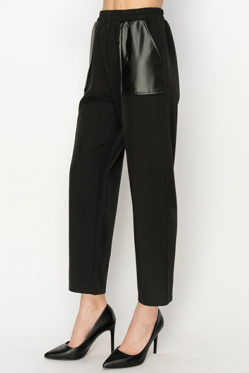 Willette Woven Pant with Leather Pockets