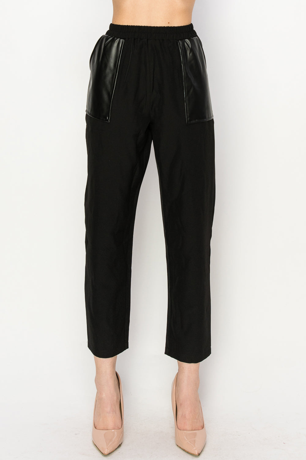 Willette Woven Pant with Leather Pockets