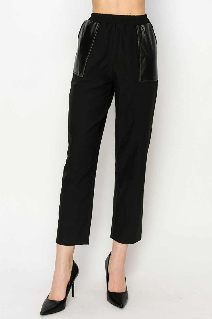 Willette Woven Pant with Leather Pockets