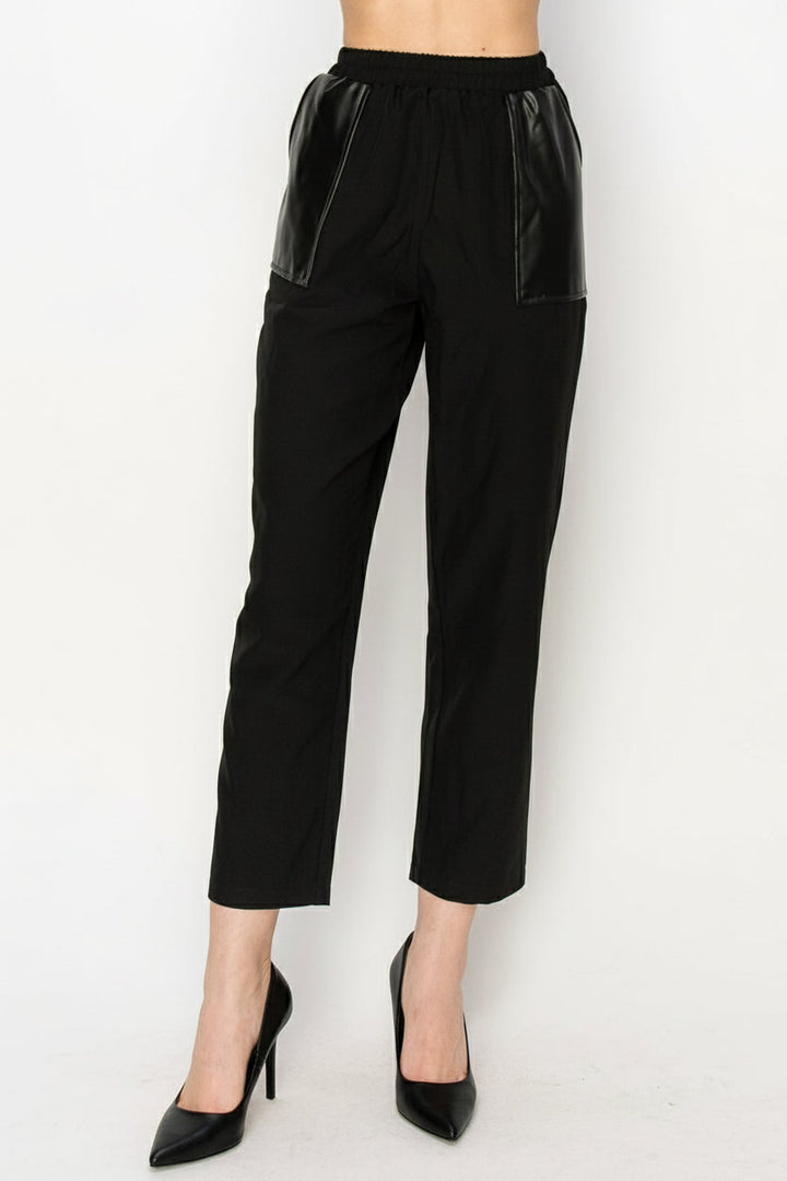 Willette Woven Pant with Leather Pockets