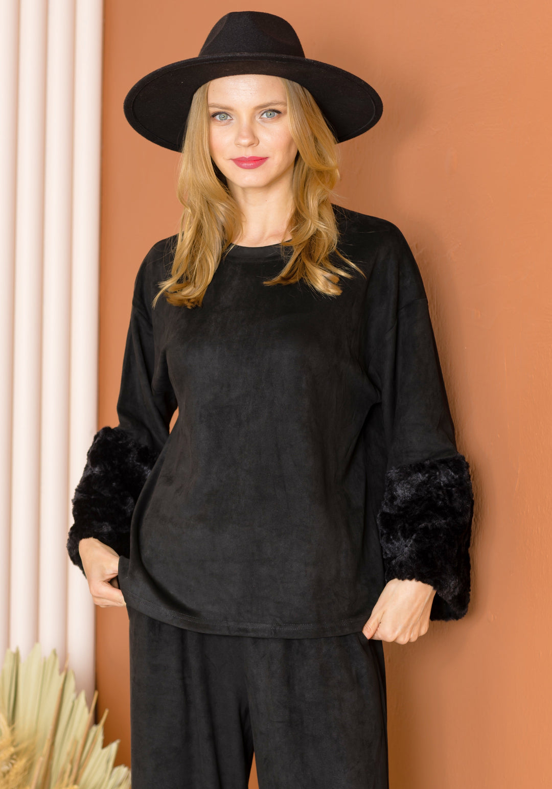 Ally Stretch Suede Top with Fur