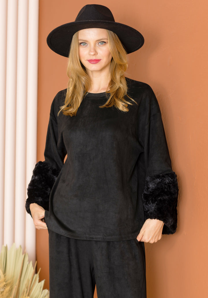 Ally Stretch Suede Top with Fur