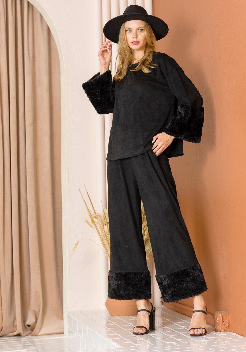 Ally Stretch Suede Top with Fur