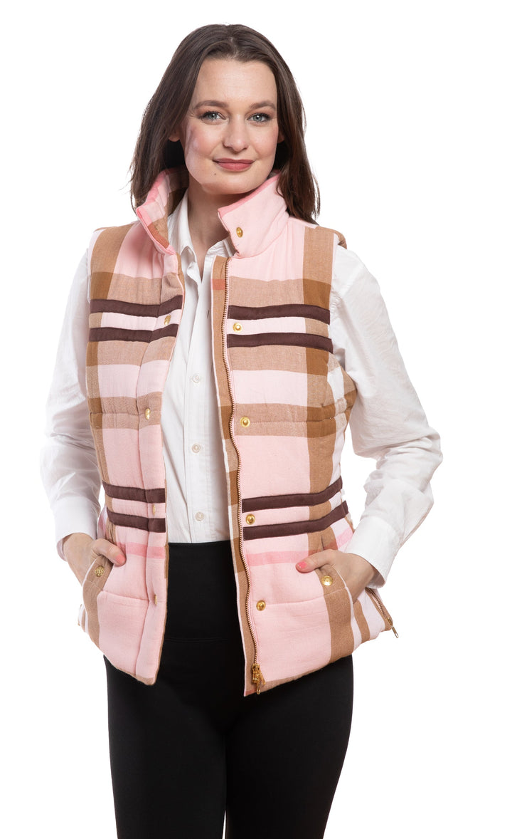 Rosey Vest Pink Chocolate Yarn-Dyed Plaid