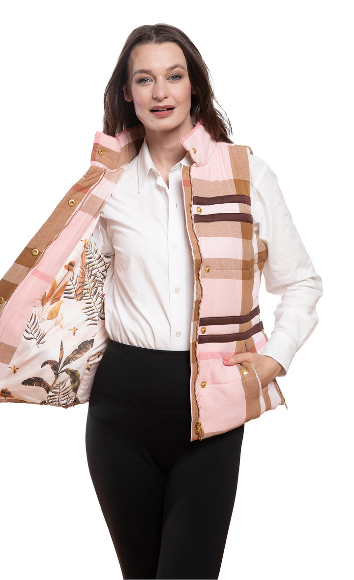 Rosey Vest Pink Chocolate Yarn-Dyed Plaid