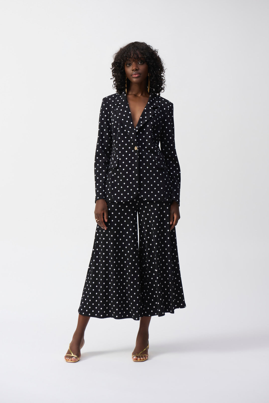 Polka Dot Hip-length Blazer - Black/Vanilla