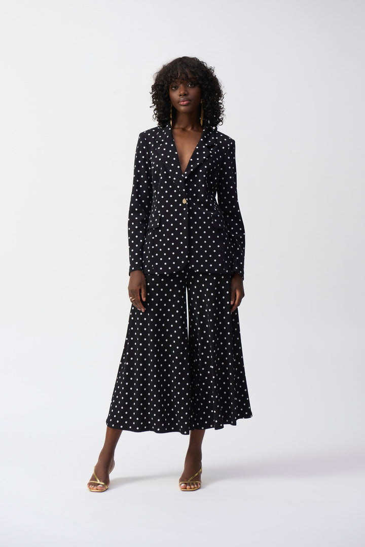 Polka Dot Hip-length Blazer - Black/Vanilla