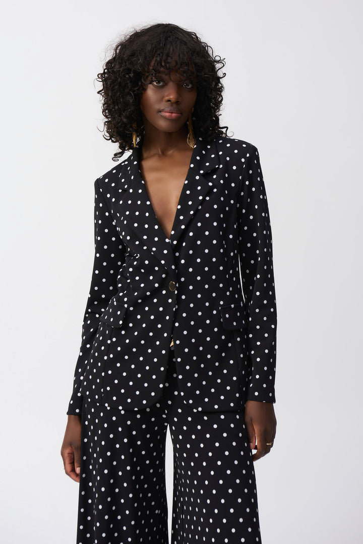 Polka Dot Hip-length Blazer - Black/Vanilla