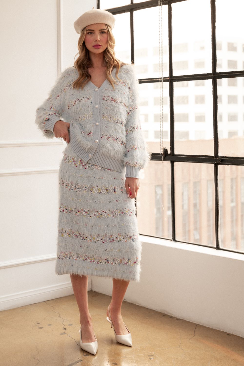 Sabella Feathered Fur Sweater Cardigan