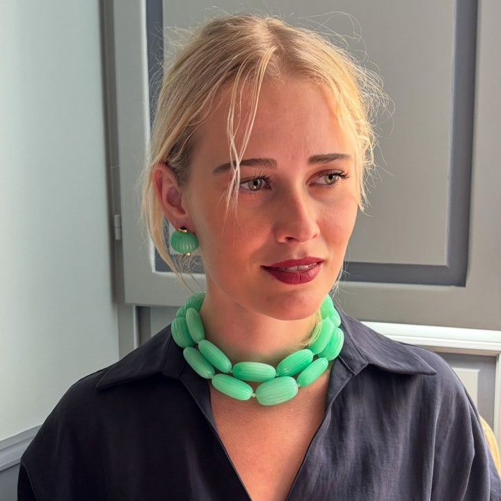 Renata Large Jade Resin Carved Bead Necklace