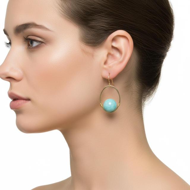 Amazonite Jade And Matte Gold Oval Wrap Earrings