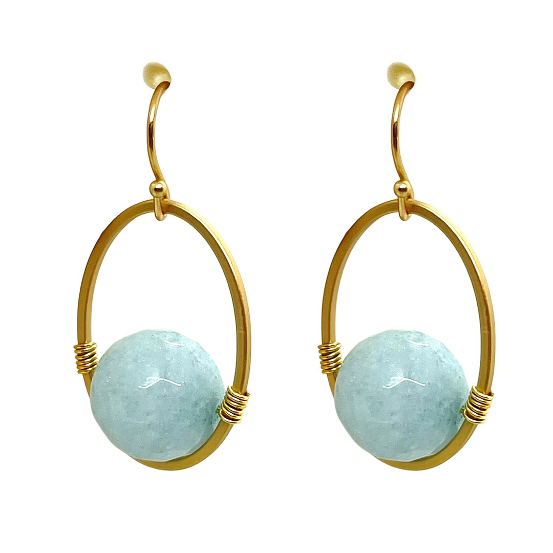 Amazonite Jade And Matte Gold Oval Wrap Earrings